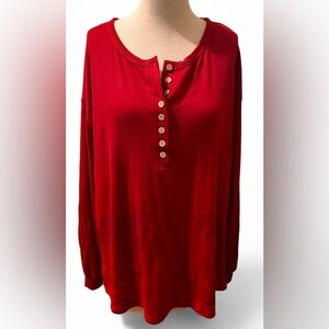 Topsype Women's Red Festive Holiday Button-Up Long Sleeve Top Size XXL